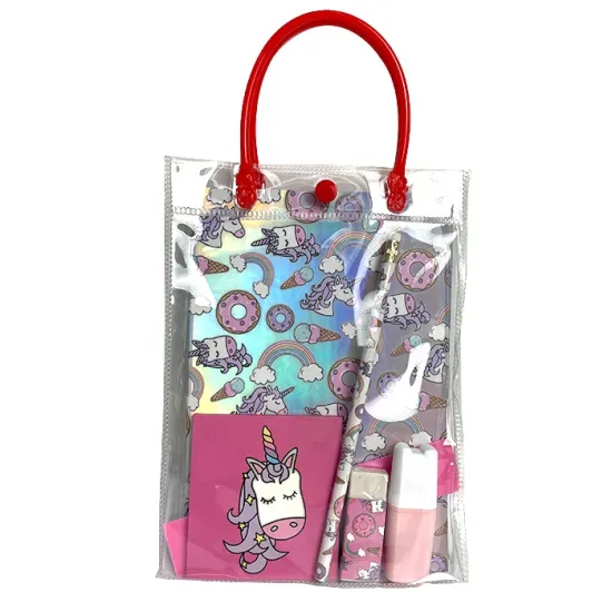 Customizable Unicorn Stationery Sets in Clear PVC Handbags