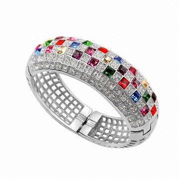 Rhinestone Bracelet/Bangle, Made of Swarovski Crystals/92.5 Silver, with Golden/Rhodium Plating