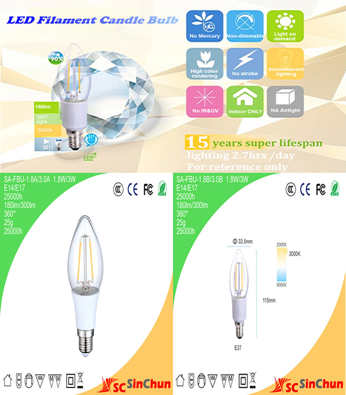 New Model! 3W Clear LED Filament Bulb E17 300lm Incandescent Bulb Replacement