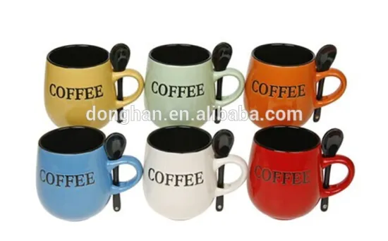 customized pot belly coffee ceramic mug with spoon in handle