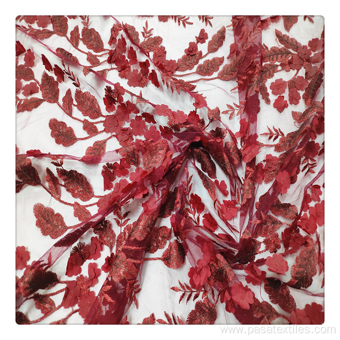 multi-colored 3d flowers fabric wine red multi-colored 3d flowers fabric laser cut irregular sequins fabric