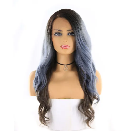 X-TRESS Lace Front Synthetic Hair Wigs For Black Women Heat Resistant Fiber Long Wavy Ombre Grey Color Lace Wig With Baby Hair