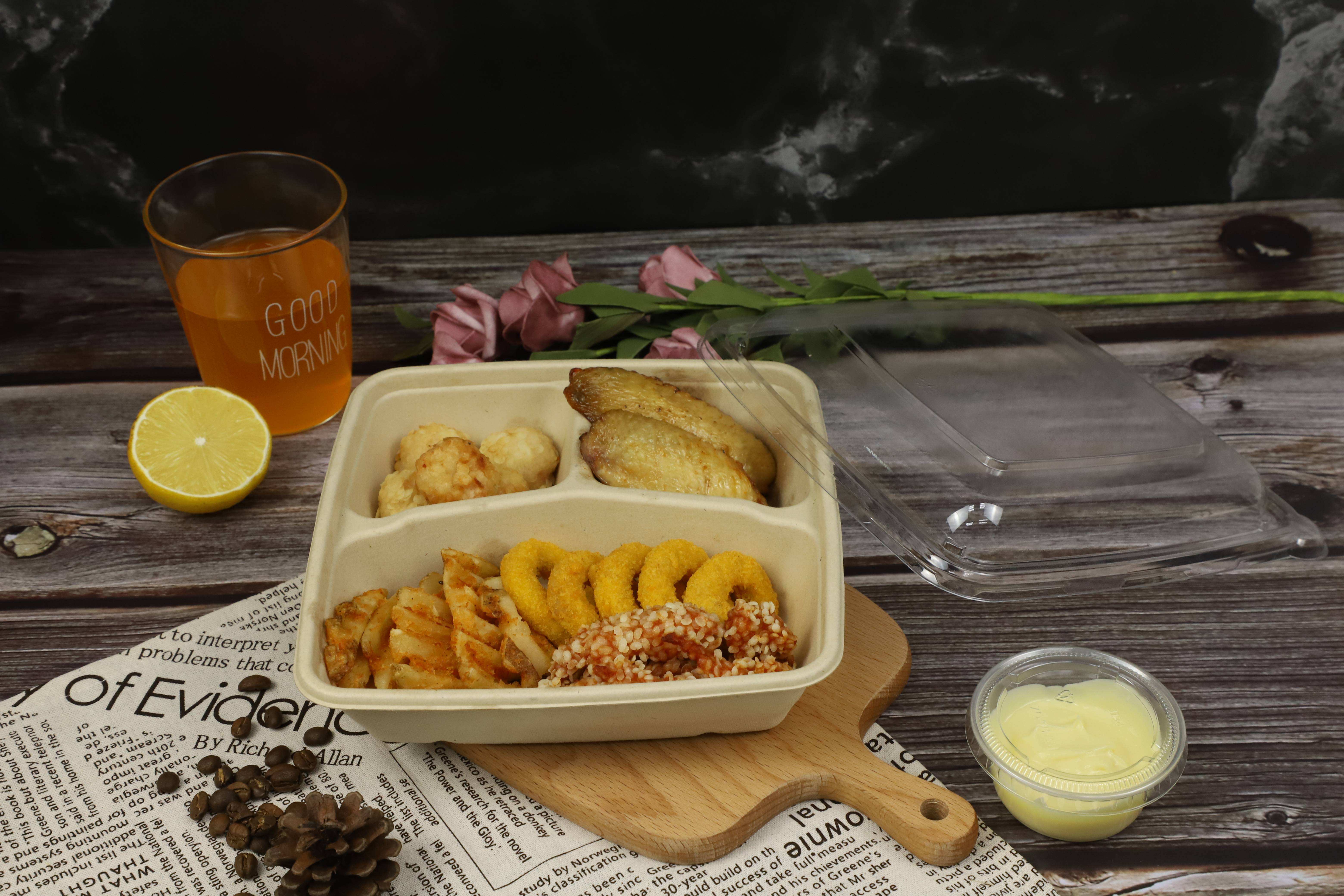 recyclable Disposable 3-Compartment food bento salad box