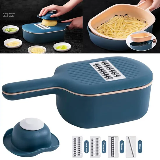 Multifunctional Vegetable Slicer Household Shredder Chip Grater Chopper Kitchen Tools Gadgets Vegetable Cutter Draining Basket