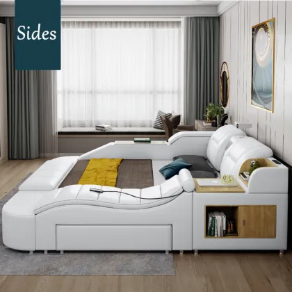 Multifunctional Massage Leather Tatami Bed with USB Charge and Speaker