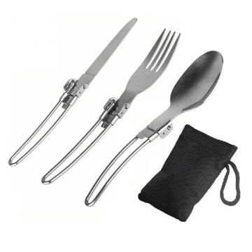 Stainless Steel Foldable Locking Camp Flatware Set for Backpacking Hiking Camping