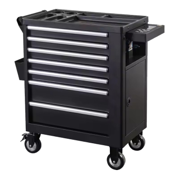 7 Drawer Black Tool Cabinet with Digital Lock and Pegboard for Garage Tool Storage
