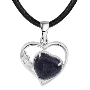 Blue Sandstone Love Heart Birthstone Pendant Gemstone Necklaces for Women