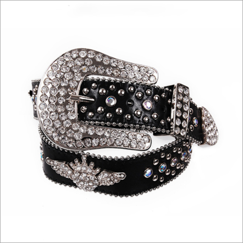 Heart-Wing Rhinestone Leather Belt