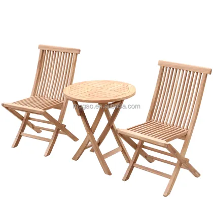 Folding Teak Outdoor Furniture Set: Terrace Wood Chair and Small Table