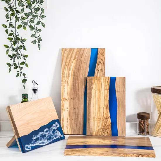 Rectangle Multi-Functional Olive Wood & Epoxy Resin Serving Chopping Board for Charcuterie, Snacks, Fruits, and Cheese