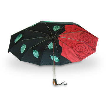 3-fold Automatic Open/Close Umbrella with Pongee Heat-transfer Fabric, Nickel Frame and FRP Ribs