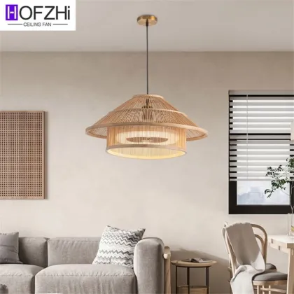 Nordic White Designer Bedroom Bamboo Woven Remote Control Dimmable LED Ceiling Fan Lights