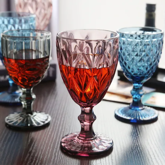 Wholesale Colored Wine Glass Cup: Pink & Blue Diamond-Decorated Wedding Champagne Goblets and Crystal Stemware