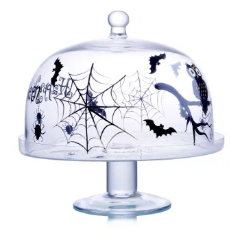 SNW 2024 Hot Sale Handmade Glass Cake Stand with Hand-Painted Crafts for Halloween