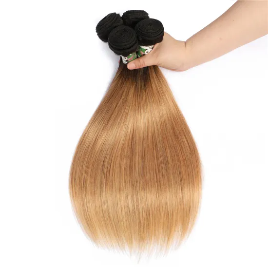 Ombre Human Hair Pre Colored Extensions Double Weft 1b-27# Ombre Wholesale Brazilian Virgin Remy Hair One Bundle Cuticle Aligned
