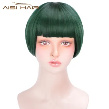 Aisi Hair Short Straight Hair Bob Wigs Synthetic Cosplay Short Wigs Heat Resistant Fiber Green Short Bob Wigs for Women
