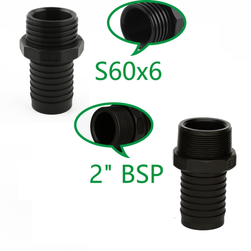 Adaptador IBC de rosca externa com encaixes de cauda de mangueira de plástico