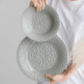 Wholesale Household Colored Design Grey Color Decal Pattern Embossed Porcelain Dinner Set Dinnerware Set