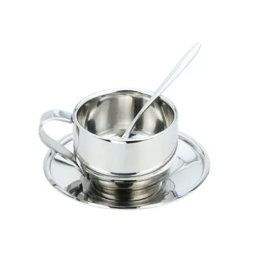 Stainless Steel Coffee Cup Saucer Set With Spoon