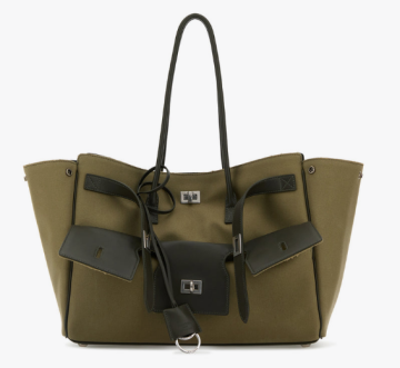 Double-Buck-Tragetasche aus Canvas und Leder in Militärgrün