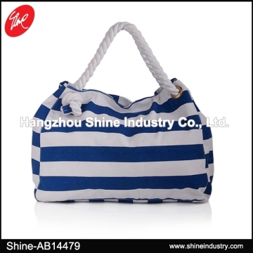 Blue Stripe Canvas Tote Bag/Cotton Canvas Bag/Custom Print Beach Bag