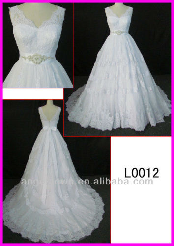 2014 guangdong hot sale real sample lace ball wedding gowns/bridal dress lace and beading sash/belt L0012