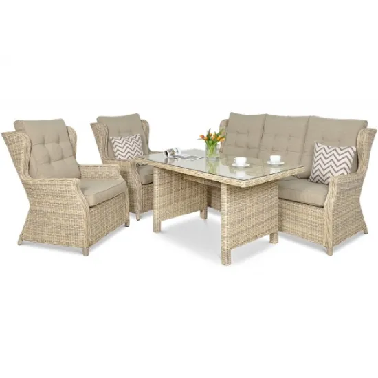 4 Piece Rattan Outdoor Lounge Dining Furniture Patio Set