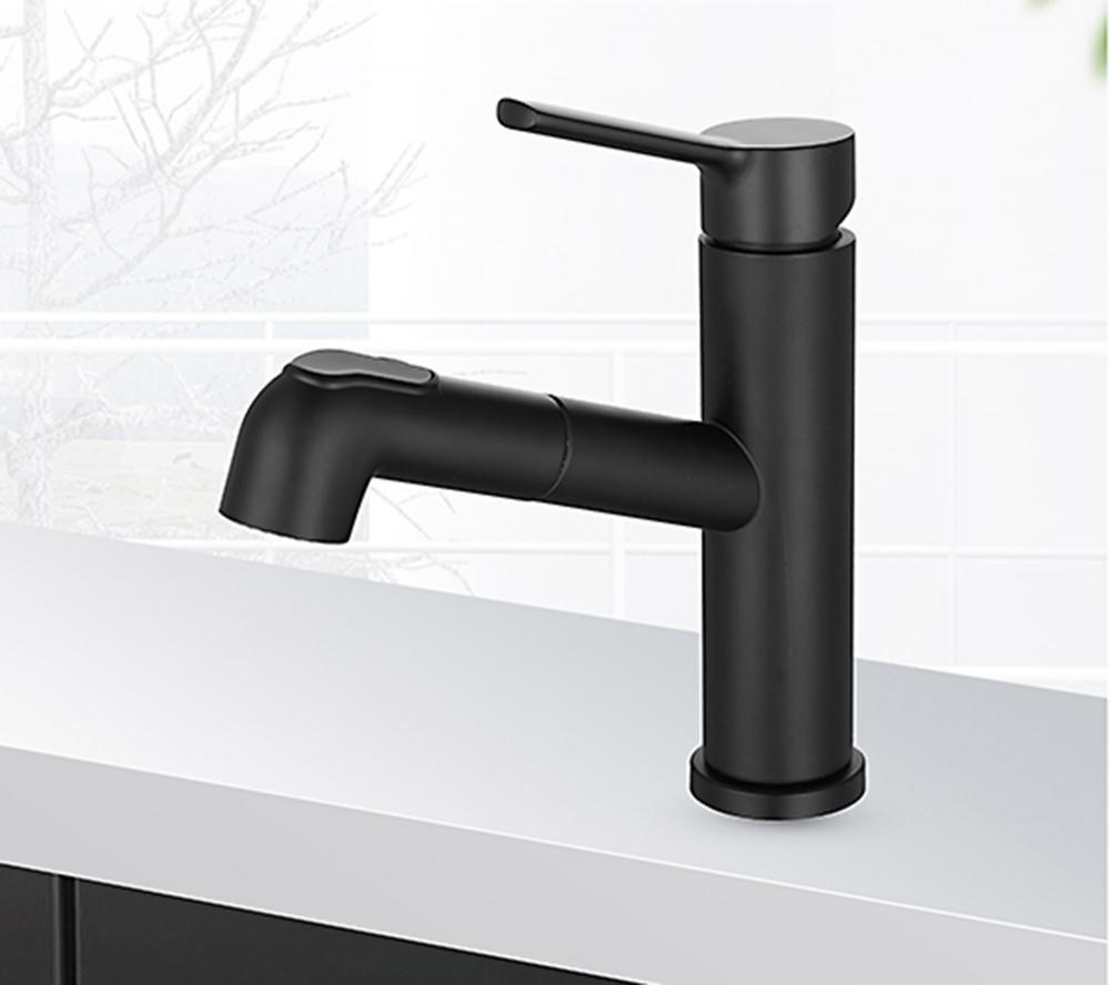 Stainless-steel matte black Bathroom Pull Out Basin Faucets