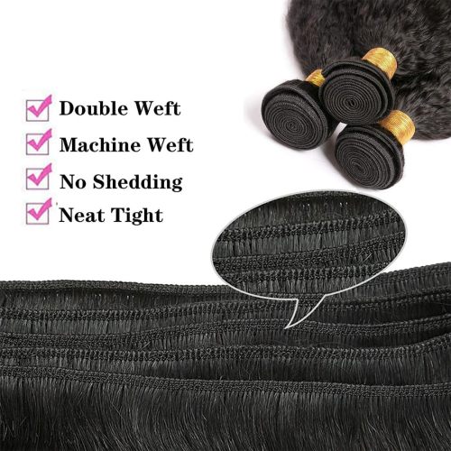 Hair Bundles 12A Yaki Kinky Straight Human Hair