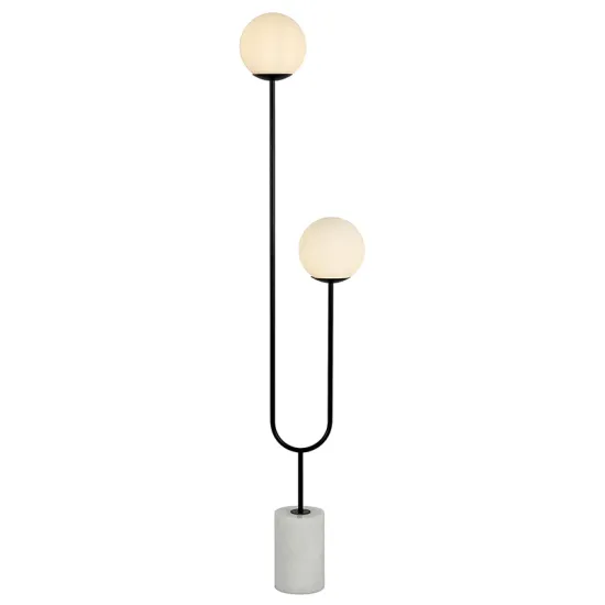 Modern Black Iron Marble Floor Lamp with Globe Glass Shade