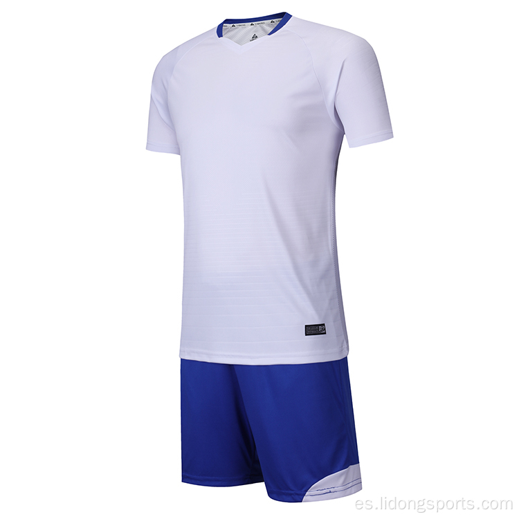 Diseño de jersey de fútbol azul blanco personalizado en blanco