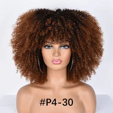Short Hair Afro Kinky Curly Wig With Bangs Loose Synthetic Cosplay Fluffy Natural Wigs For Black Women