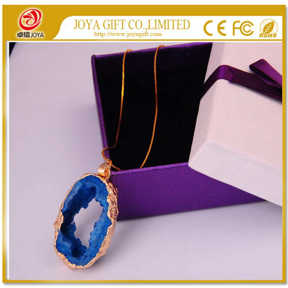 Colgante de cristal azul chapado en oro de 18 quilates collar de piedras preciosas