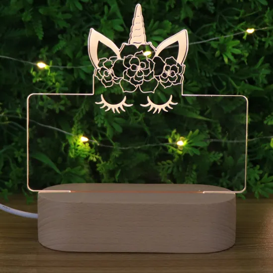 DIY Wooden Base LED Table Lamp with Acrylic 3D Illusion RGB Night Light