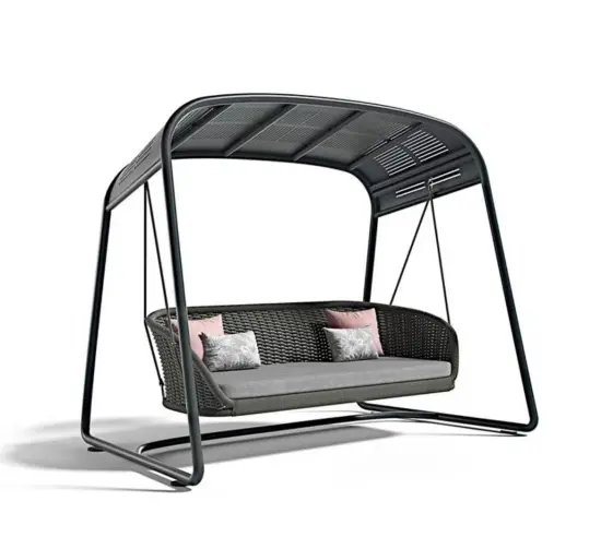 Outdoor 3-Seater Aluminum Strip Cushion Swing Chair