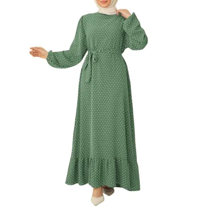 Customizable Polka Dot Belt Casual Sundress for Islamic Clothing