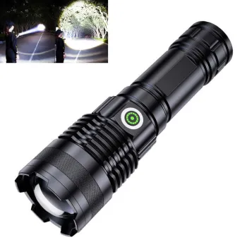 Long-Range 100,000-Lumen USB-C Rechargeable LED Flashlight with Zoom Function and Tactical Design