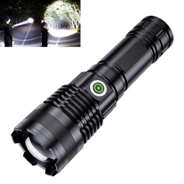 Long-Range 100,000-Lumen USB-C Rechargeable LED Flashlight with Zoom Function and Tactical Design