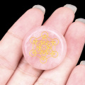 Rose Quartz 25MM Circular Disc Mat Handmade Craved Pattern-Metatron's Cube For Home Decor