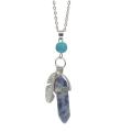 Sodalite Plume Hexagonale Prisme Pendentif Collier Ras Du Cou