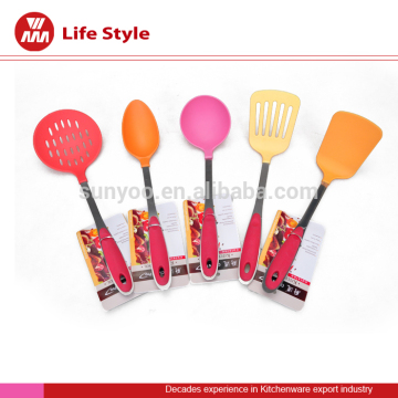 colorful non-stick nylon kitchen utensils set with stainless steel handle