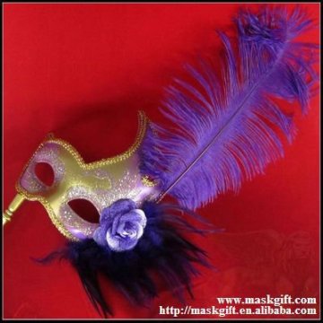 B005S Popular handmade purple and gold carnival stick mask