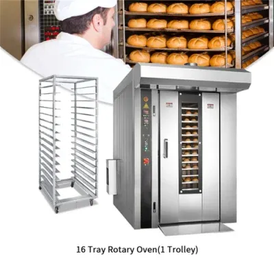 Stainless Steel Rotary Oven with Trolley and Trays for Sale