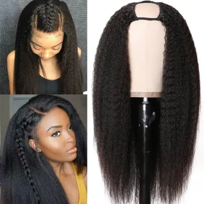 Wholesale machine made cuticle aligned brazilian u part wig human hair, upart human hair wig, kinky straight u part wig