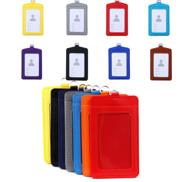 Pu Leather Material Double Card Sleeve Id Badge Case Clear Bank Credit Card Badge Holder Accessories