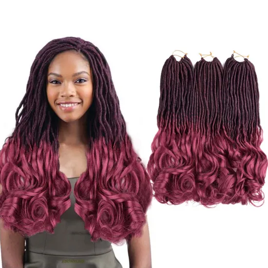 22 Inch Ombre Red Long Straight Goddess Locs With Curly Ends Women Synthetic Goddess Faux Locs Crochet Braiding Hair Extension