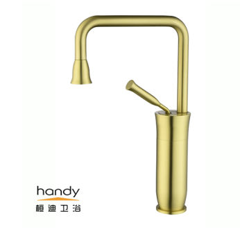 Golden Brushed Basin Faucet Brass Ceramic Cartridge