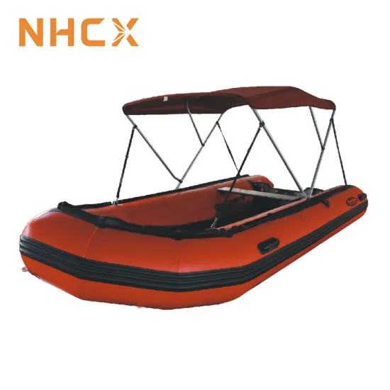 NHCX 4 Bow Inflatable Boat with Bimini Top, Rear Support Pole, and Storage Bag