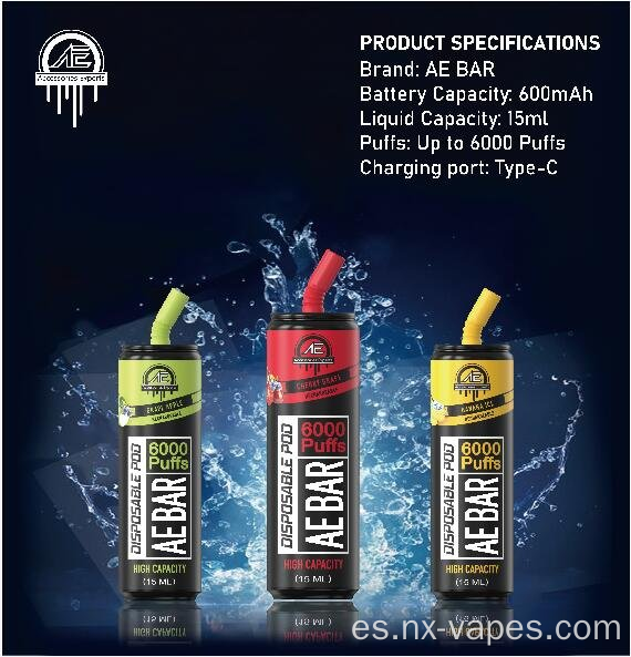 Venta caliente Barra de barra AE Dispositivo de vape desechable 6000Puffs